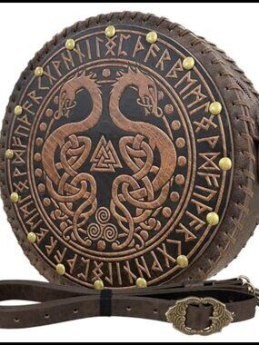 Viking Embossed Faux Leather Crossbody Belt Bag Satchel Medieval Cosplay
